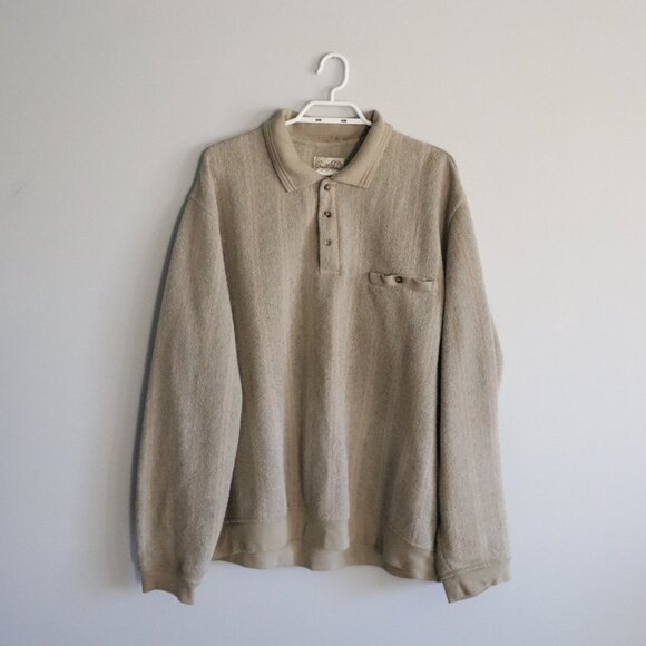 Vntg Arnold Palmer Mens Green XL Long Sleeve 90s Polo Pullover Thermal Top - Picture 1 of 12